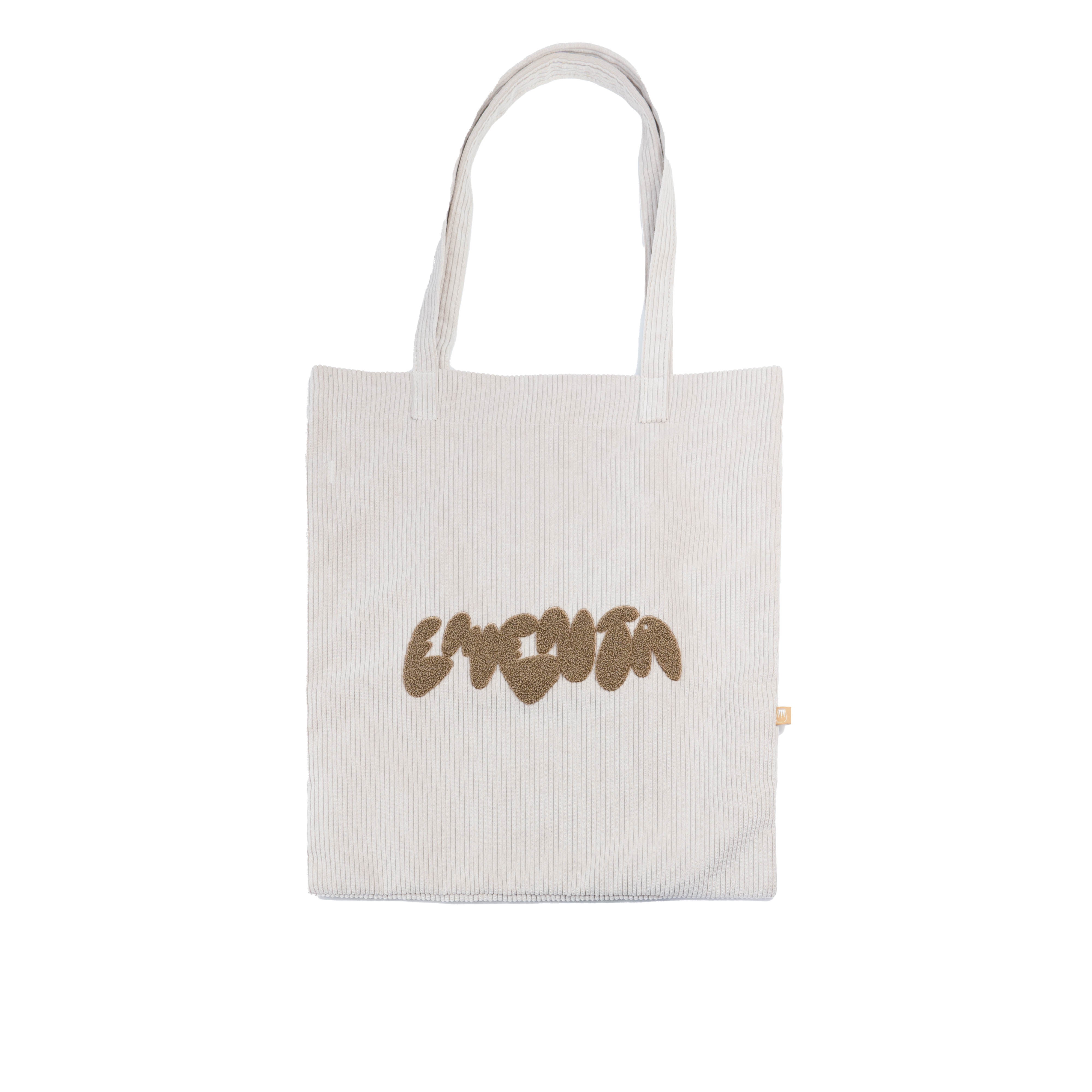 Graffiti Corduroy Tote Bag Off White/Brown