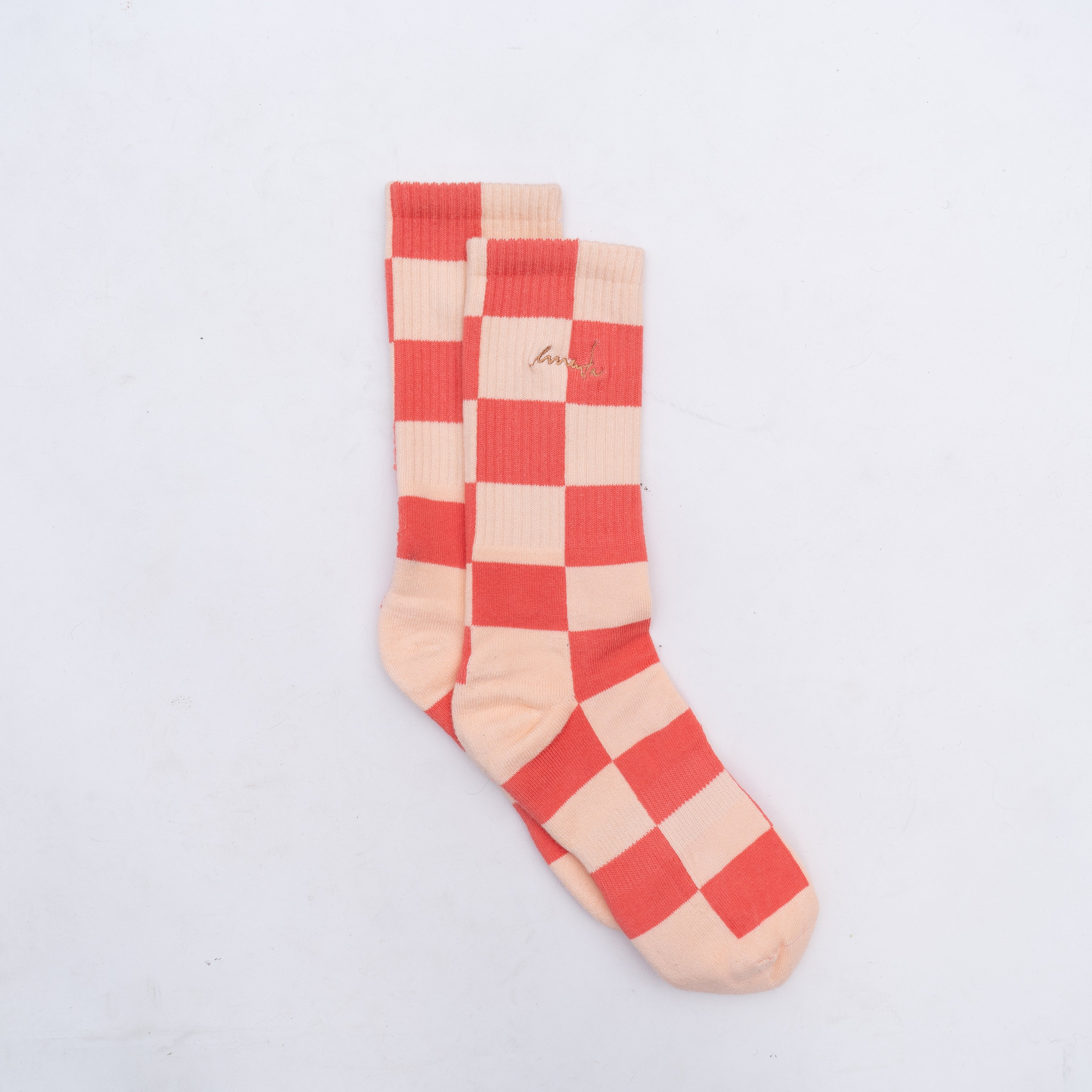 Chess Socks White/Salmon