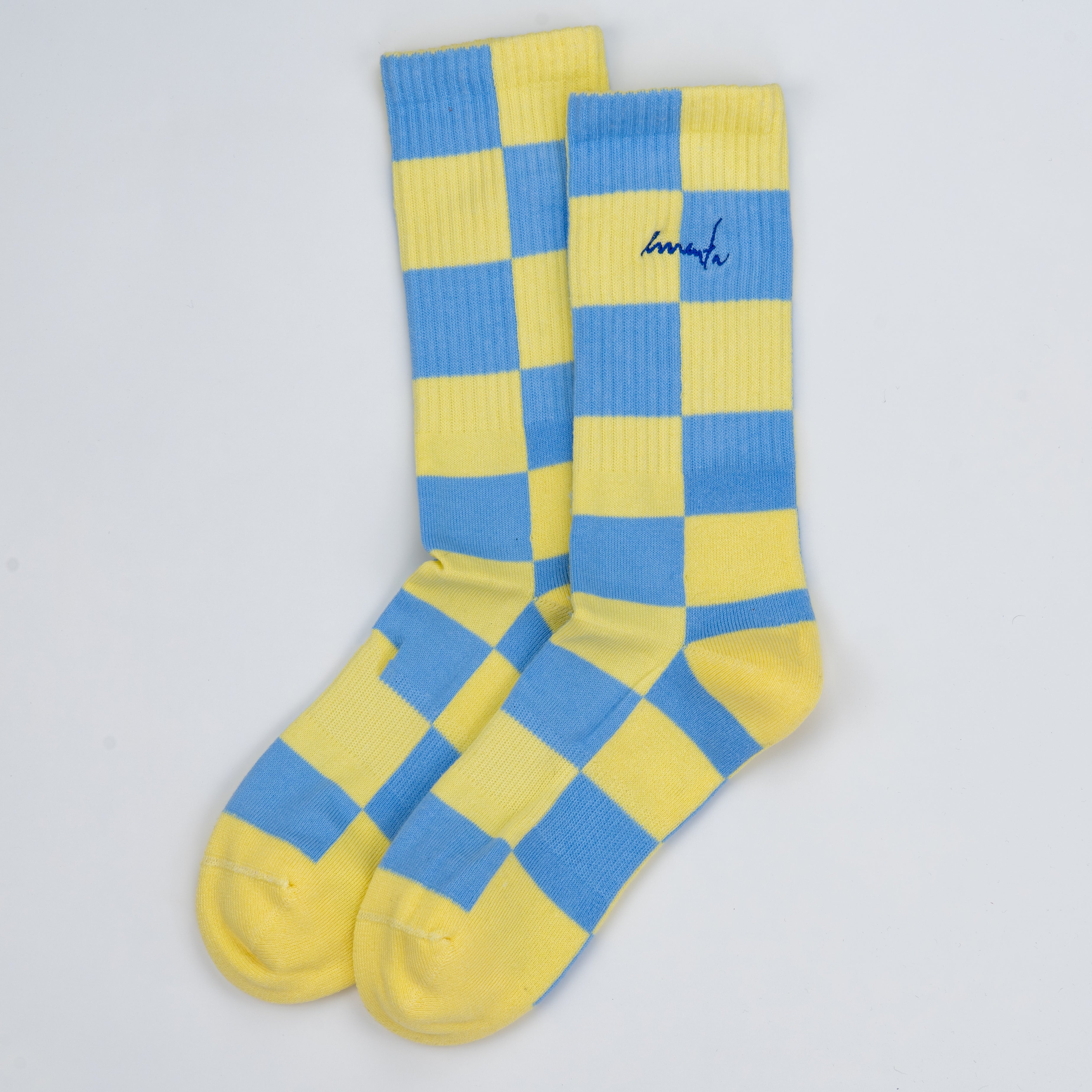 Chess Socks Sky Blue/Yellow
